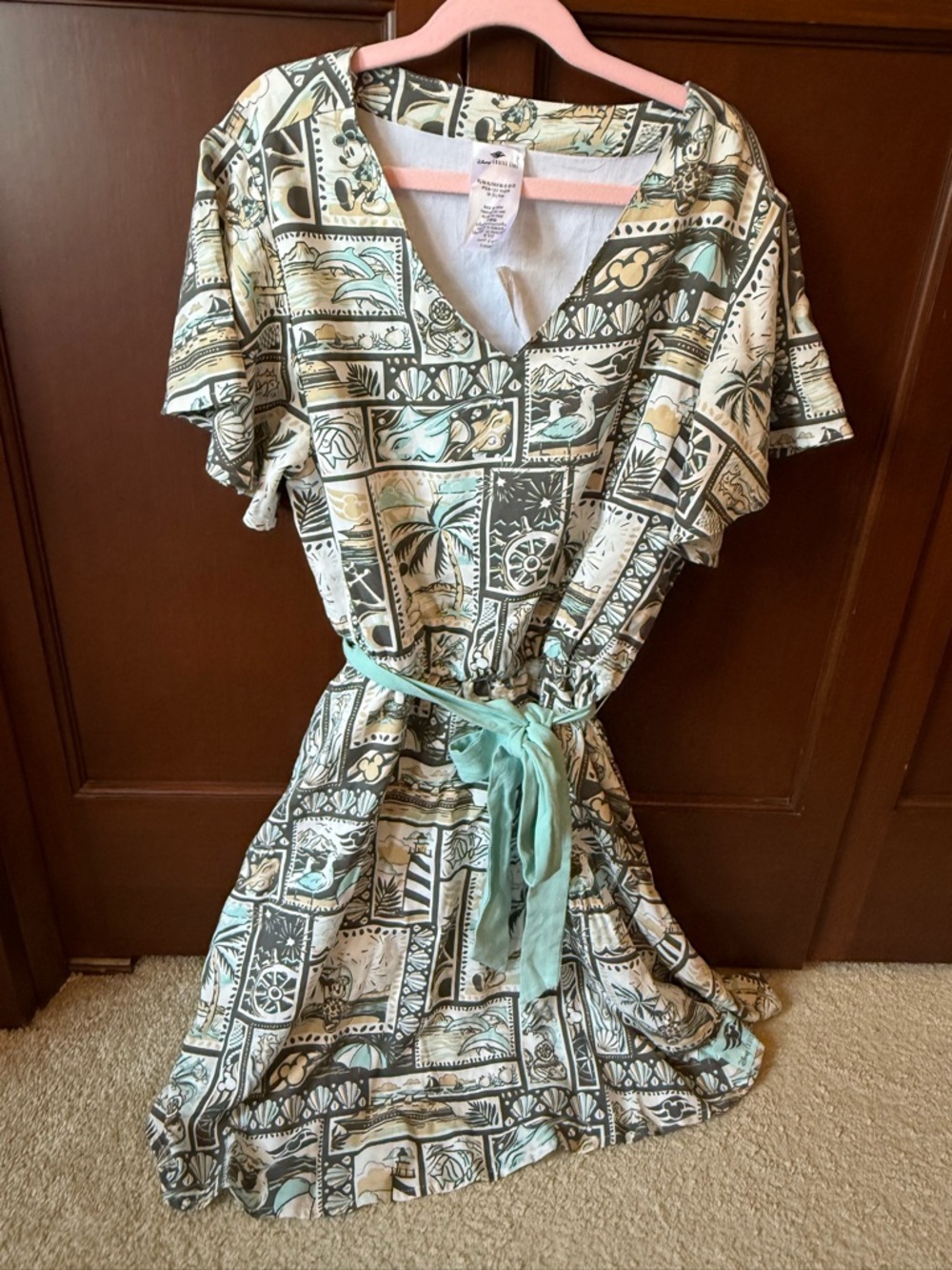 Disney Cruise Line Tropical Tile Print V-Neck Dress in Mint & Cream
